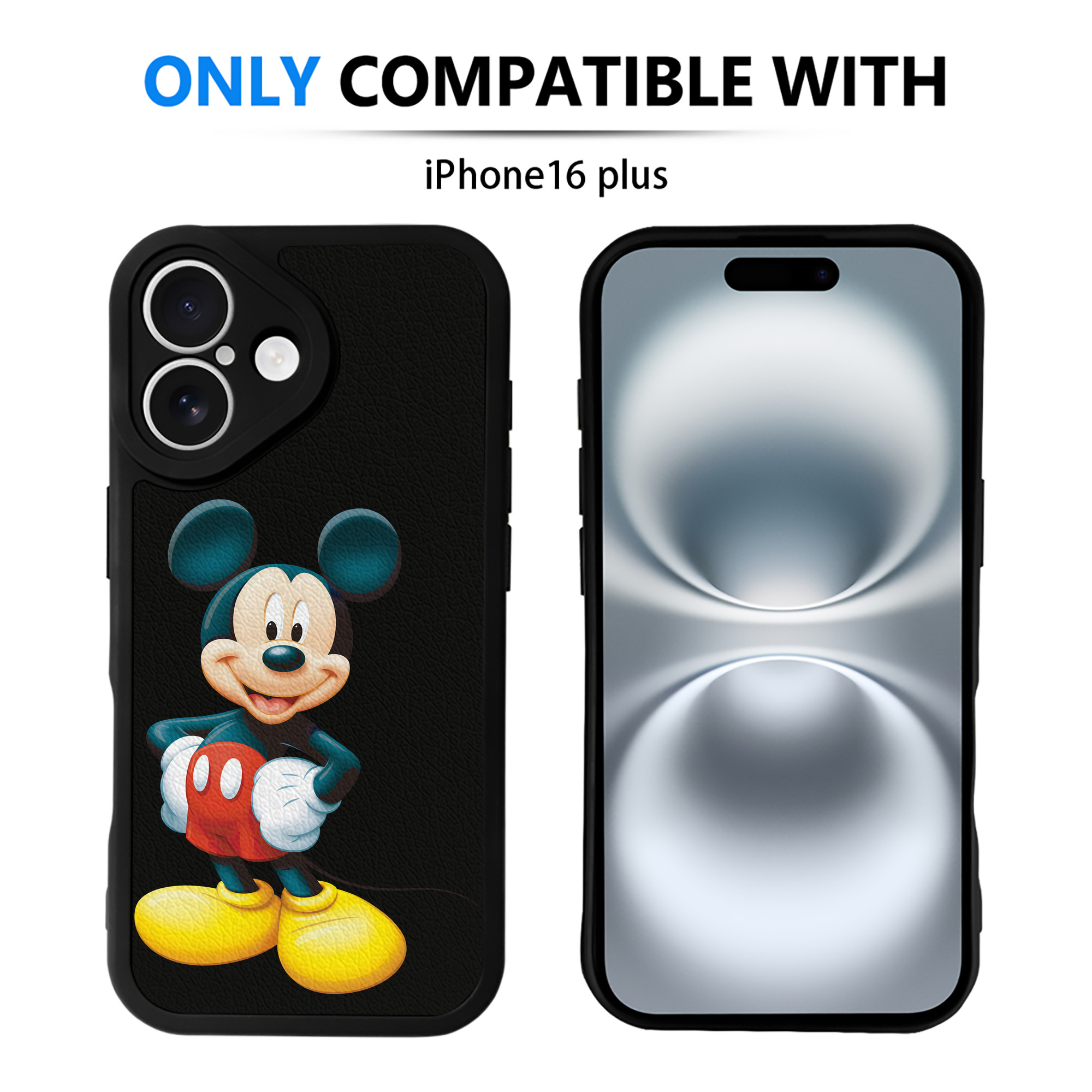 （画像用） ミッキーマウス Mickey Mouse 【iPhone 16シリーズ対応】シリコンスマホケース（レザー調） 材質：シリコン